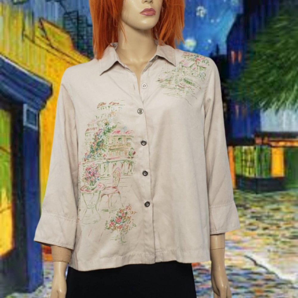 80s Faux Suede Painted & Sequin Erin London top M Vintage Eurocore